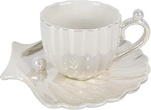 Koythin Ceramic Coffee Mug with Saucer, Creative Pearl Shell Cup, Cute Coffee Mugs for Office and... | Amazon (US)