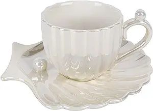 Koythin Ceramic Coffee Mug with Saucer, Creative Pearl Shell Cup, Cute Coffee Mugs for Office and... | Amazon (US)