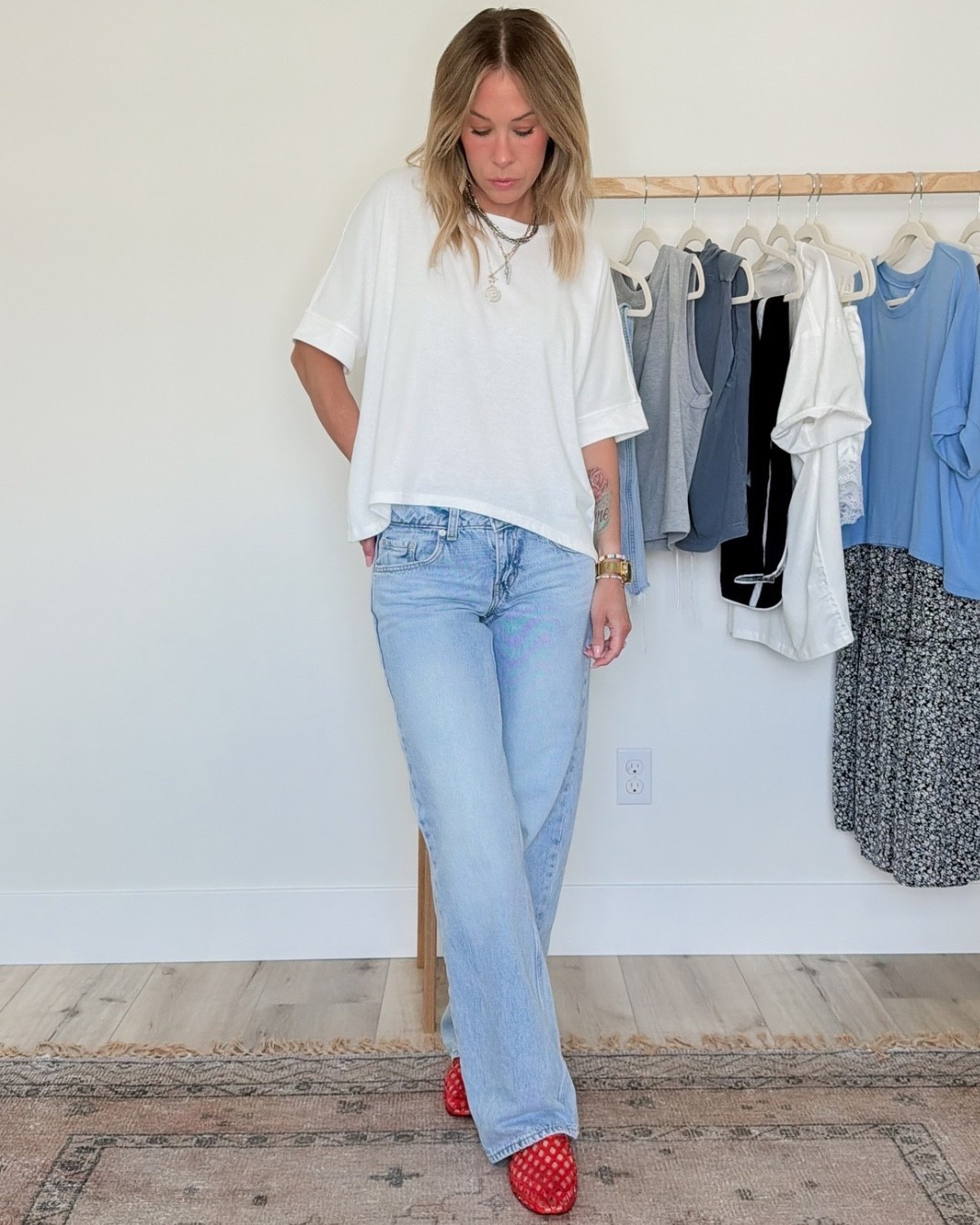 Size S in the tee, jeans I went up 1 size

#LTKootd #LTKgrwm #LTKmomlife