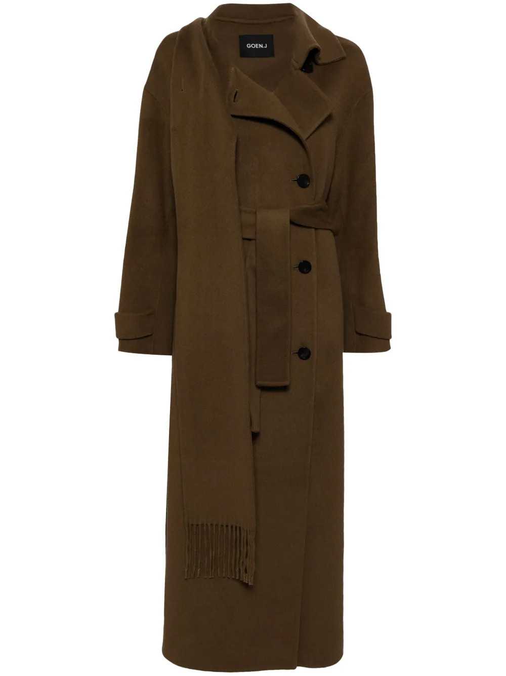 Goen.J double-faced one-side Muffler Coat | Brown | FARFETCH | Farfetch Global