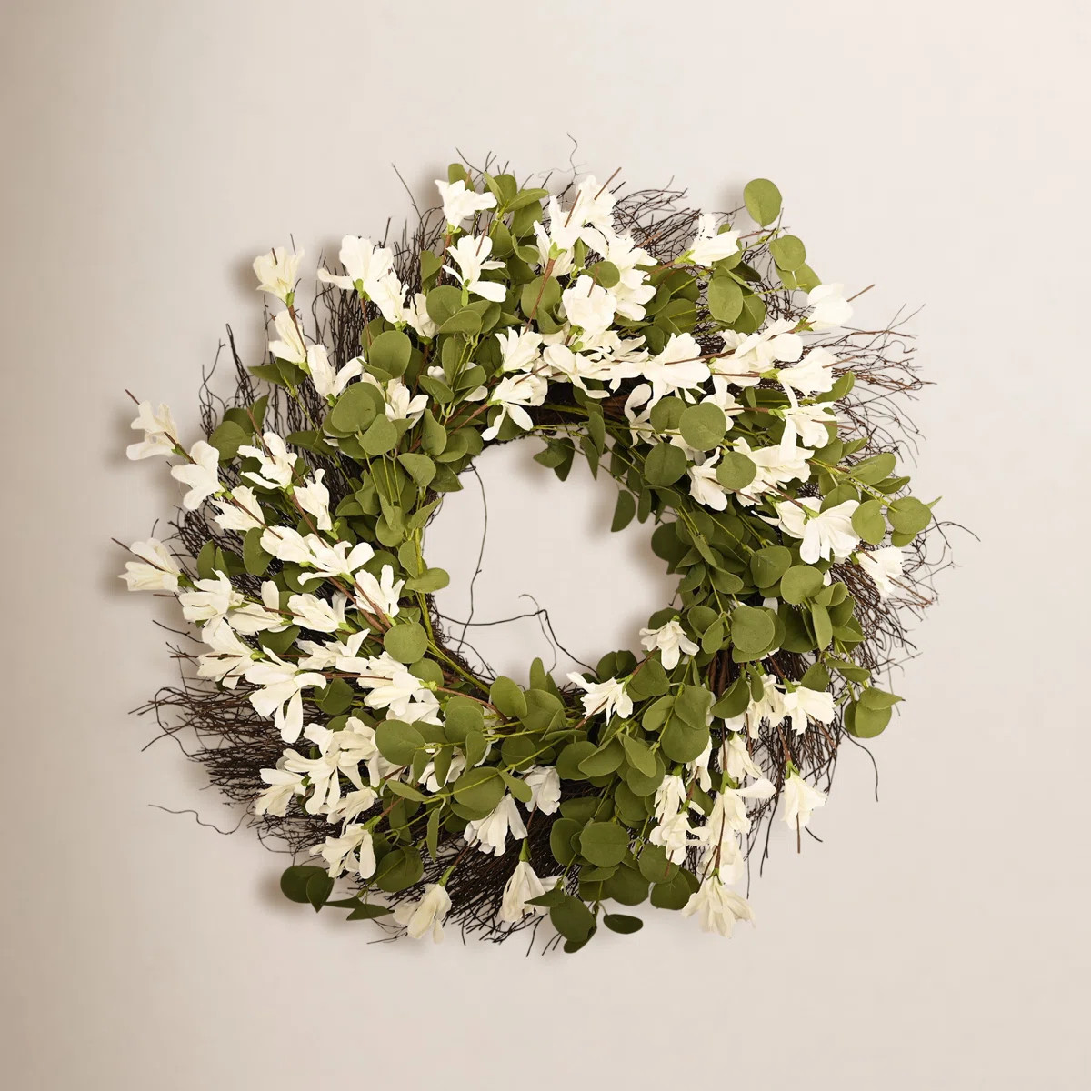 22" Spring Forsythia Eucalyptus Wreath for Front Door | Wayfair North America