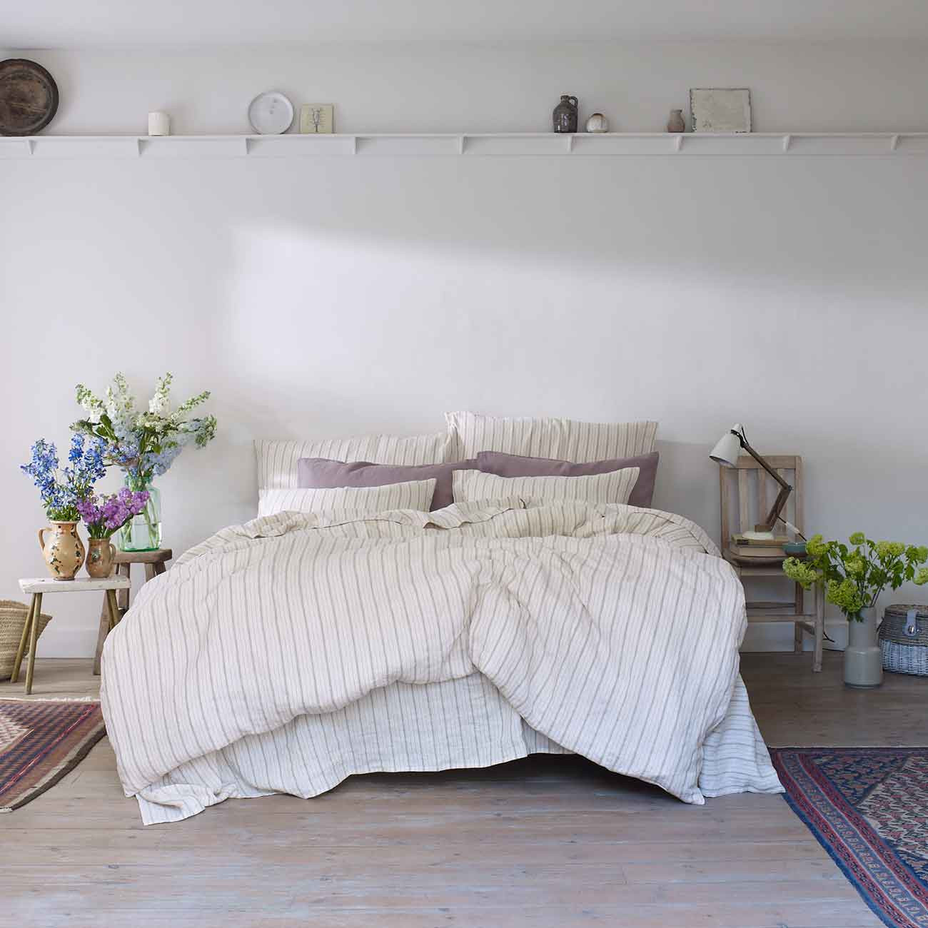 Pear Ticking Stripe Linen Duvet Cover | Piglet