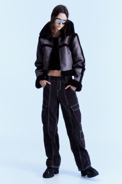 Teddy-lined jacket - Grey - Ladies | H&M GB | H&M (UK, MY, IN, SG, PH, TW, HK)