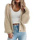PRETTYGARDEN Women's Chunky Knit Open Front Sweater Long Sleeve Button Loose Short Cardigan Outer... | Amazon (US)