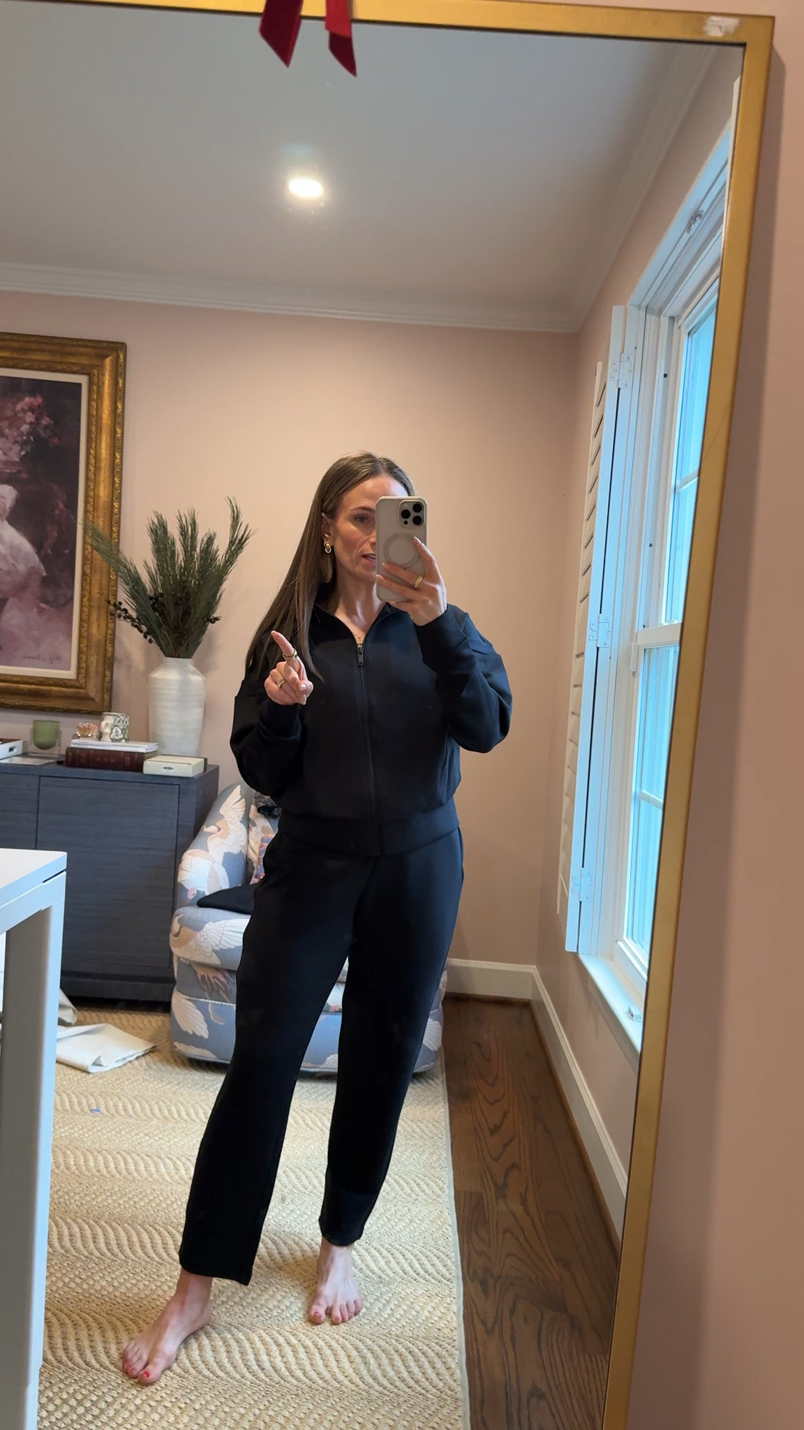 Size up in this matching set. Wearing petite small in the pants and a small top   

I think you could even get away with wearing these pants to a business casual office if paired with a sweater and loafers  

#LTKOver40 #LTKWorkwear #LTKPetite