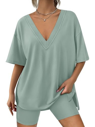 AUTOMET Womens Two Piece Sets Summer Outfits Short Sleeve Casual Loose Fit Tops Biker Shorts Pajamas Lounge Matching Going Out 2024 Tracksuits | Amazon (US)