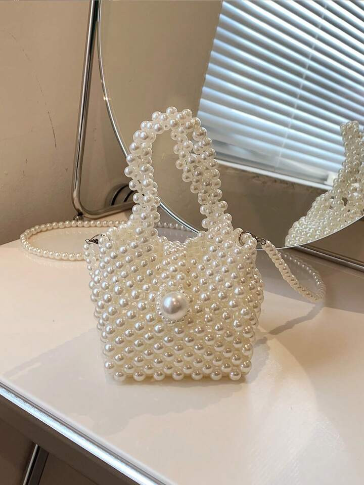 1 Peça Bolsa Clutch De Pérola Falsa Para Meninas Com Fechamento De Fivela, Bolsa Transversal Mini Fashion Adequada Para Festa Ou Uso Diário | SHEIN
