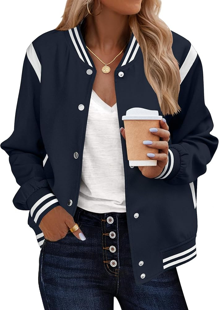 Zeagoo Bomber Jacket Women Varsity Casual Button Down Lightweight 2025 Fall Fashion Short School ... | Amazon (US)