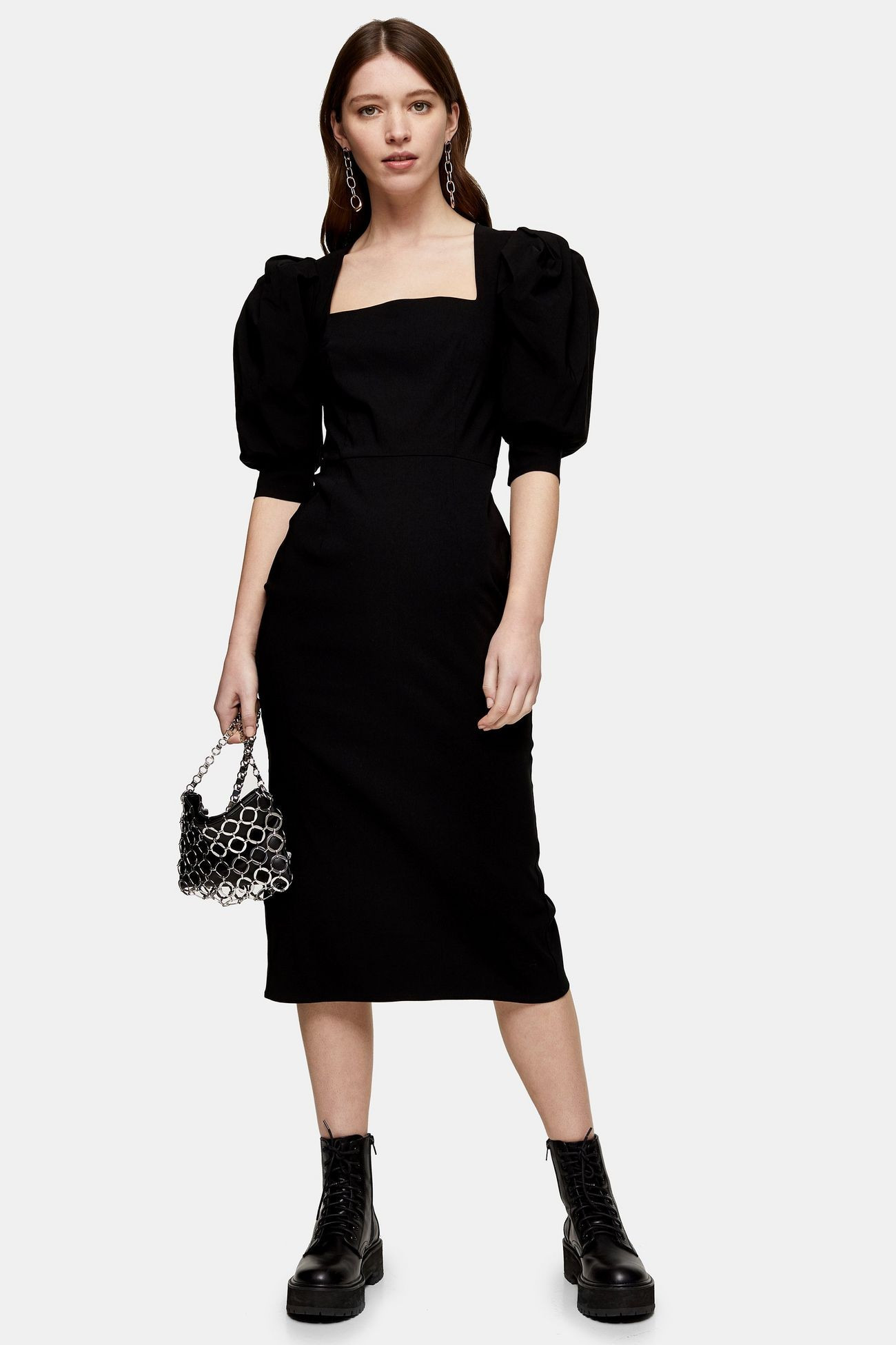 Black Square Neck Midi Dress | Topshop US