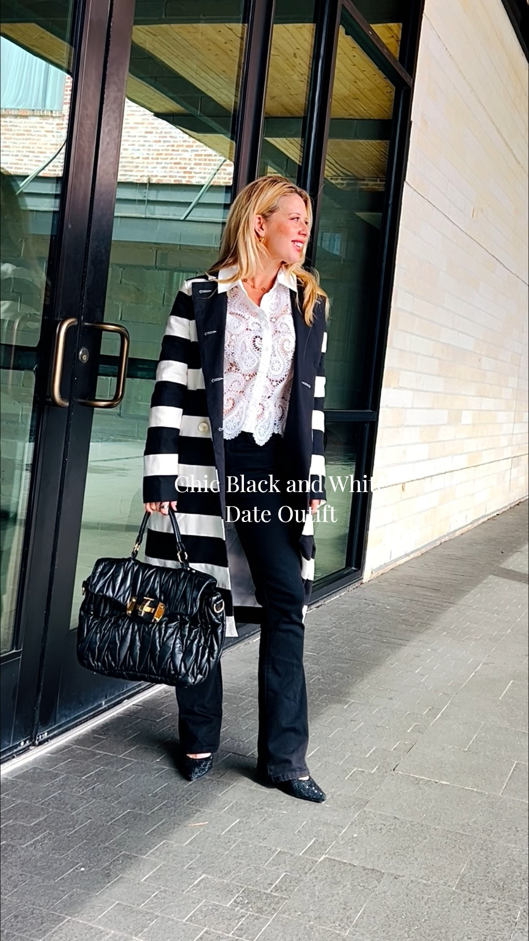 You can never go wrong with a chic black and white outfit! Wearing @dearjohndenim top and bootcut jeans, a black satchel, pointy heels and a black and white striped @katespade coat for a chic Pre-Spring look! 



#LTKValentine #LTKNYFW #LTKootd