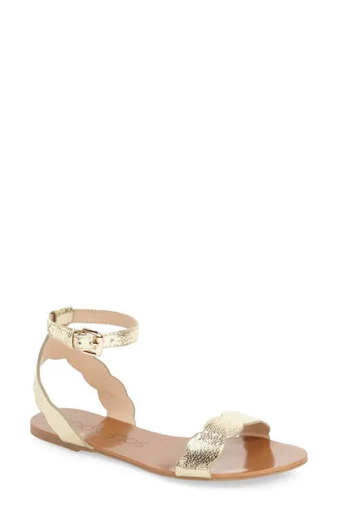 Sole Society 'Odette' Scalloped Ankle Strap Flat Sandal (Women) | Nordstrom