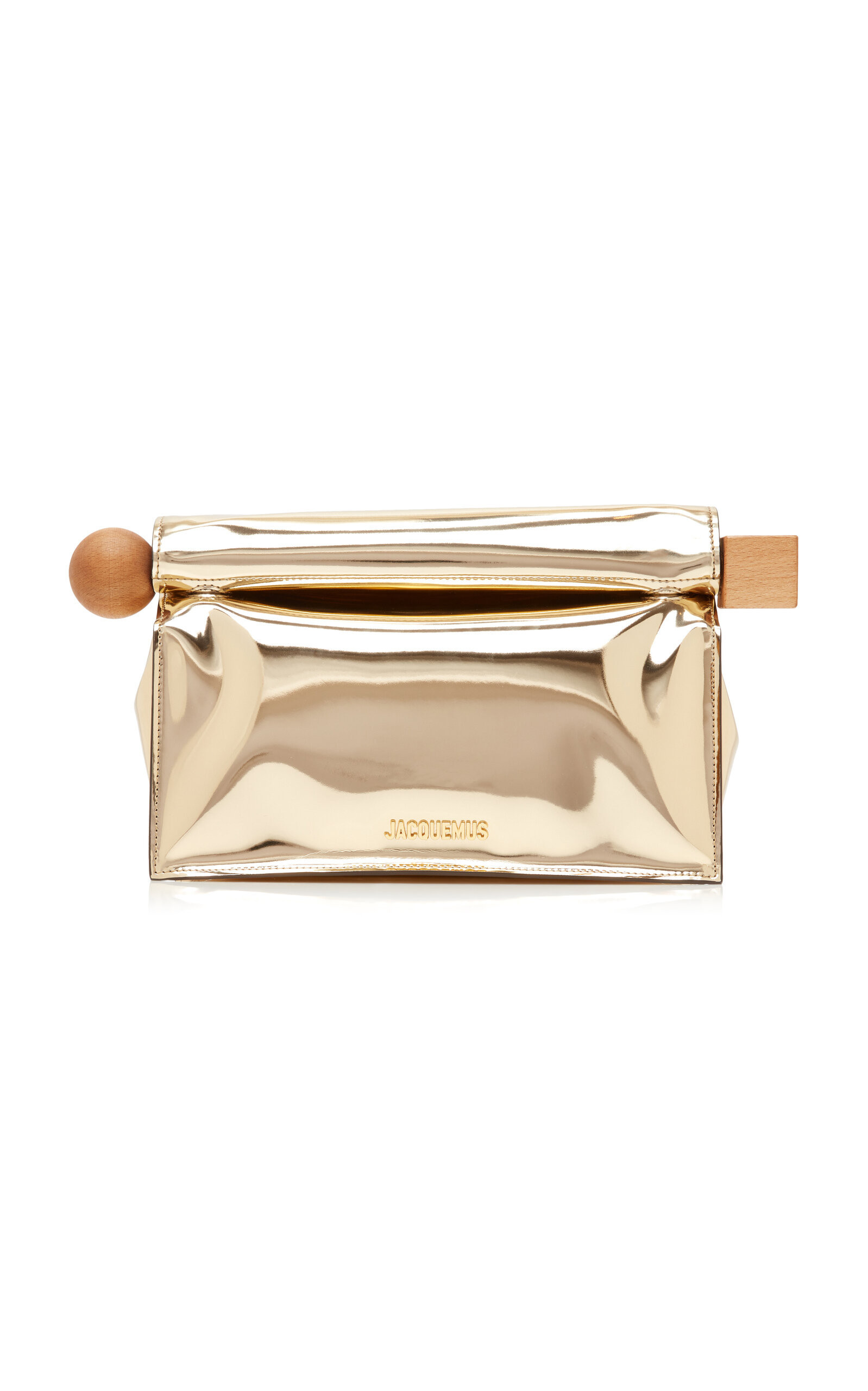 Jacquemus - La Rond Carre Metallic Faux Patent Leather Pouch - Gold - OS - Moda Operandi | Moda Operandi (Global)