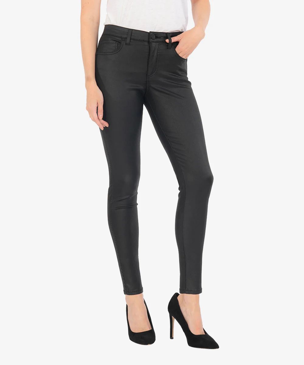 Donna High Rise Fab Ab Ankle Skinny (Coated Black) - Kut from the Kloth | Kut From Kloth