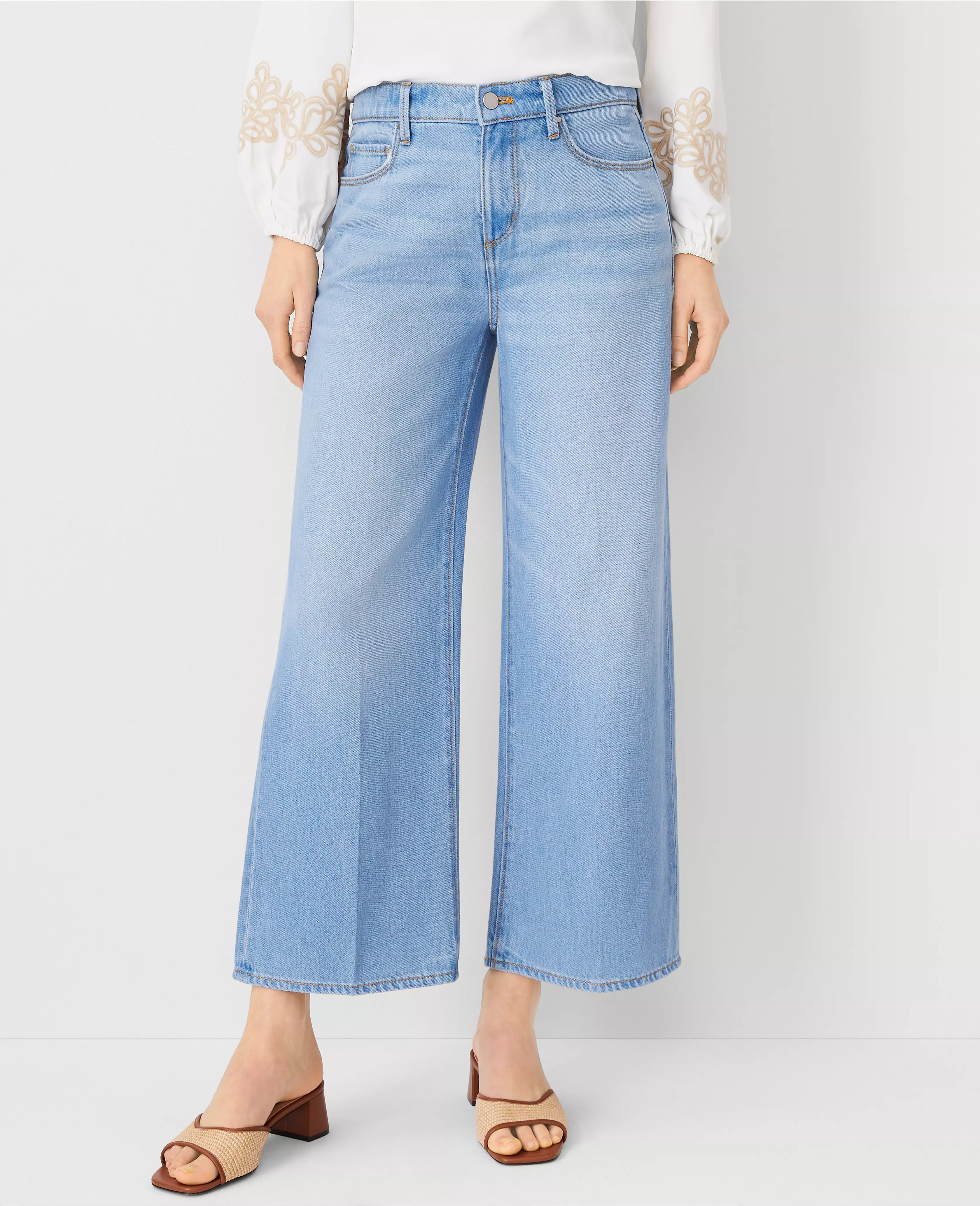 Petite High Rise Wide Leg Crop Jeans in Light Wash | Ann Taylor (US)