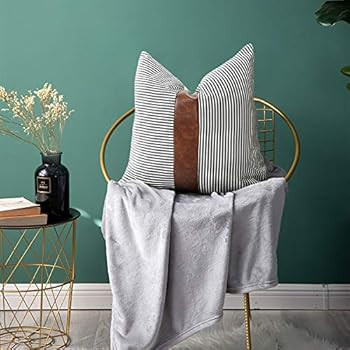 Merrycolor Farmhouse Decorative Throw Pillow Covers for Couch Stripe Faux Leather Accent Pillow C... | Amazon (US)