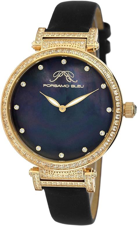 Porsamo Bleu Luxury Chantal Satin Covered Genuine Leather Women's Watch with White Topaz 673BCHL | Amazon (US)