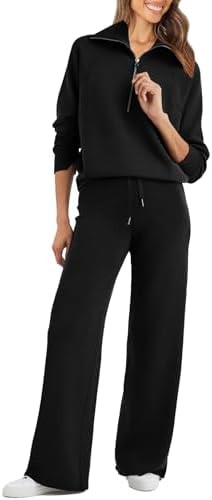 Glamaker Womens 2 Piece Outfits Sweatsuit Set Oversized Half Zip Sweatshirt Wide Leg Sweatpants L... | Amazon (US)