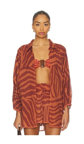 Vix Swimwear Mori Long Sleeve Blouse in Brown. - size XS | Revolve Clothing (Global)