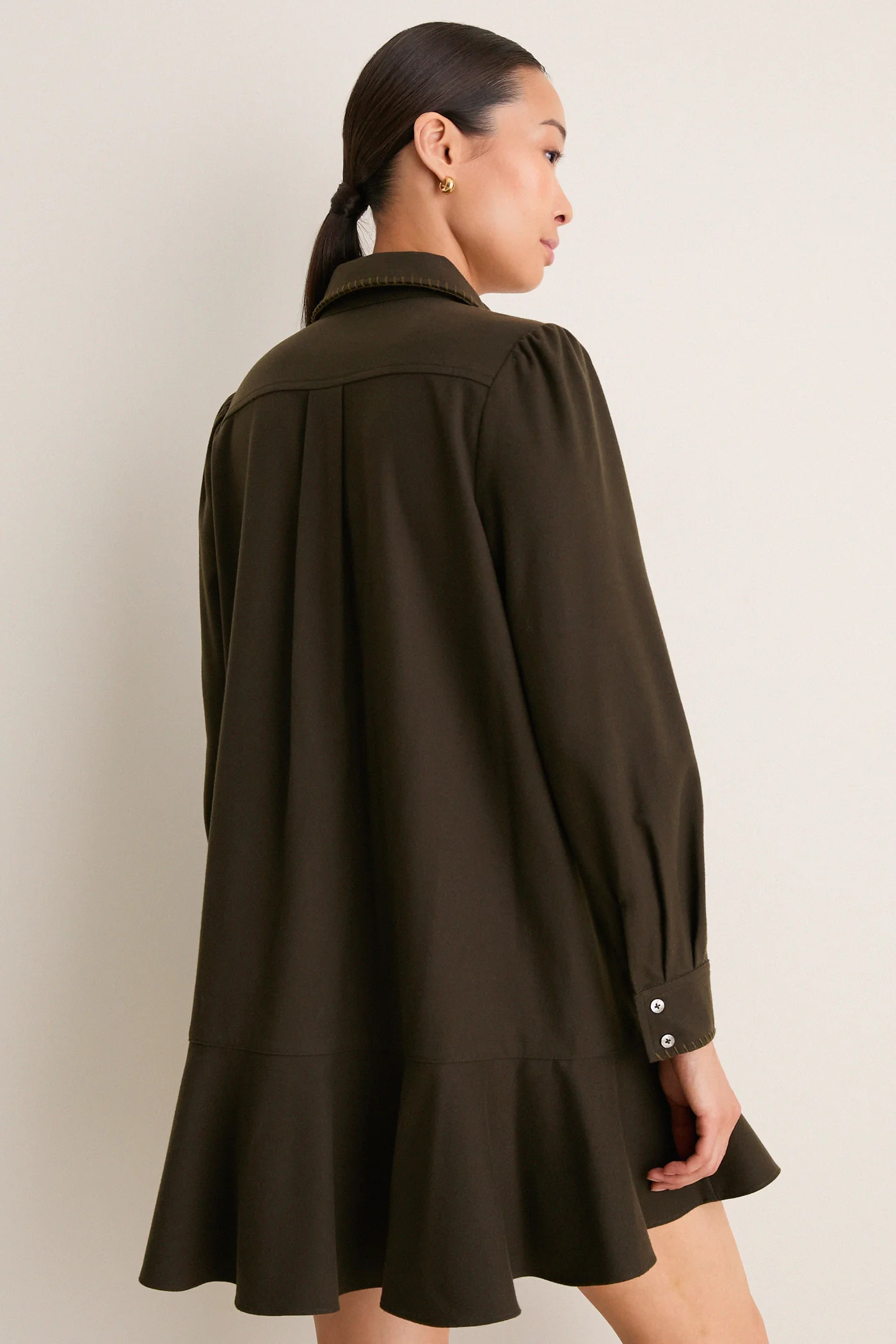 Dark Olive Whipstitch Brushed Wool Callahan Shirt Dress | Tuckernuck (US)