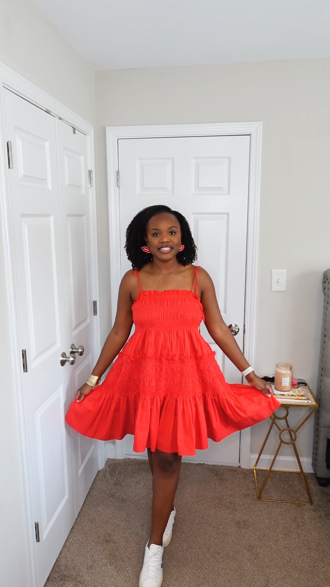 Spring Outfit Inspo 2024: Cute and Affordable Sundress for Midsize Women! & Dress and Earrings: Julie's Boutique (local boutique)
Shoes: @Veja Campo Sneakers
Bracelet: Panacea Large Multiband Wrist
Cuff @Nordstrom
Work Tote: @Cuyana
Lipgloss: @Summer Fridays shade- 🍒 

#LTKstyletip #LTKmidsize #LTKVideo