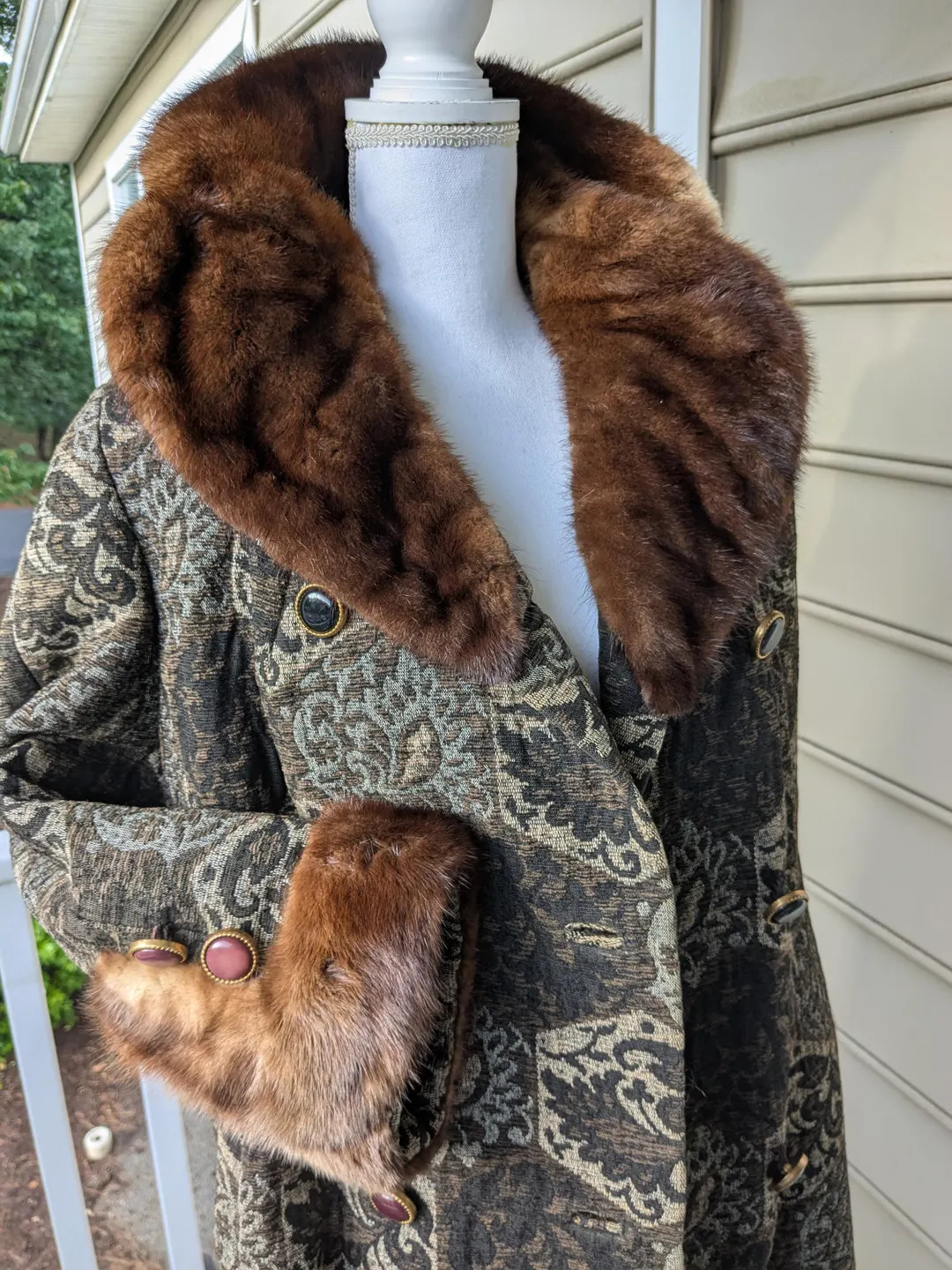 Vintage 1960s Tapestry Coat: Brown Mink Trim, Bust 40 - Etsy | Etsy (US)
