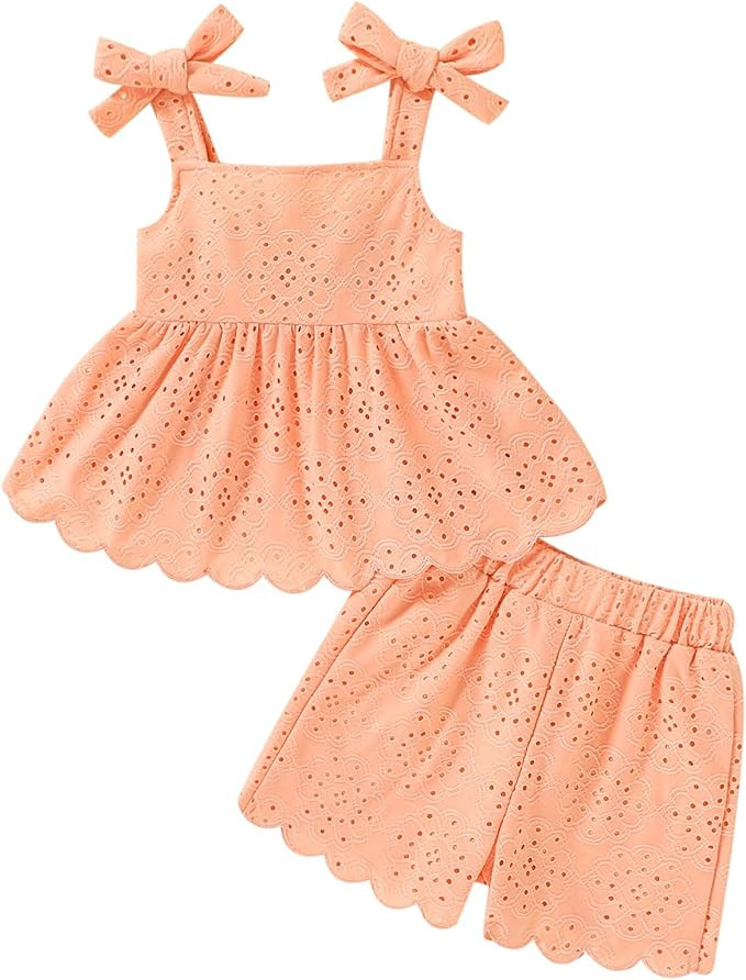 YOUNGER TREE Toddler Girl Clothes Baby Summer Outfit Sleeveless Cutout Strap Ruffle Tank Top and ... | Amazon (US)