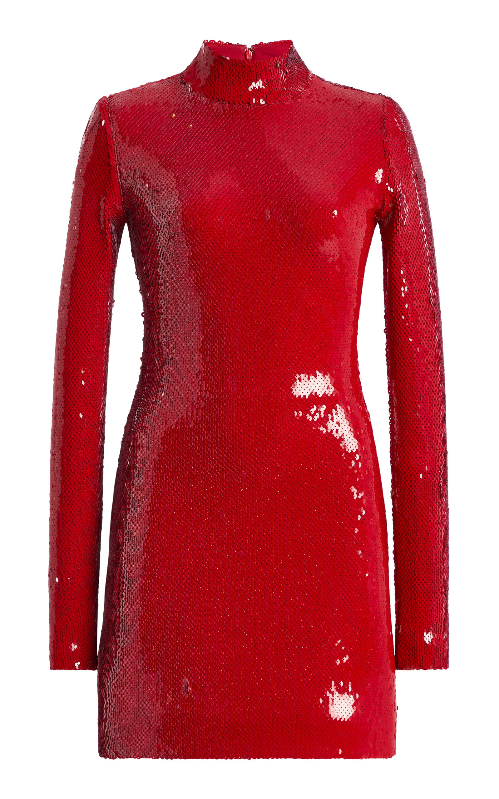 Sergio Hudson - Mock-Neck Sequined Mini Dress - Red - US 2 - Moda Operandi | Moda Operandi (Global)