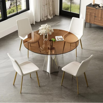 35" Gray Mid-Century Modern 5-Piece Round Dining Table Set with 4 Upholstered Ergonomic Chairs, Ideal for Kitchen or Apartment -3irtyhousy | Target