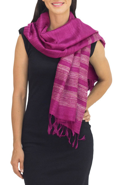 Dark Magenta Hand Spun Silk Scarf from Thailand | NOVICA
