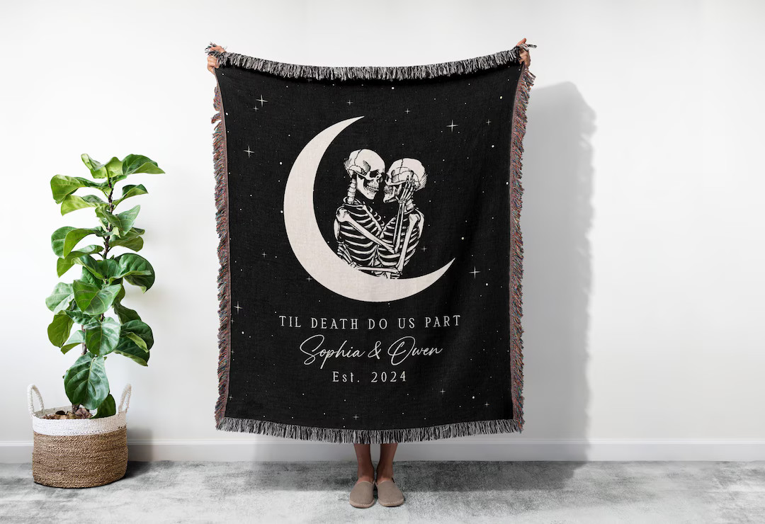 Custom Couple Skeleton Woven Blanket, Custom Goth Spooky Halloween Gifts Skeletons, Gothic Home D... | Etsy (US)