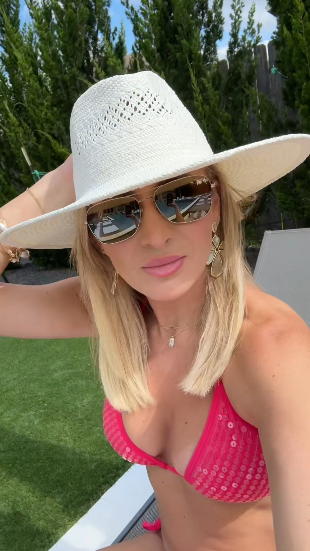 Taking my new Maui Jim Sunglasses x Tommy Bahama Beach hat for a day at the pool. Sequin pink bikini is also linked. 

Hat Attack, aviator sunglasses, beach 2 ocean, bourbon and bowties, Kendra scott, bauble bar, vacation outfit, beach outfit, resort wear
