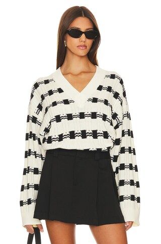 L'Academie Evran Check Sweater in White & Black from Revolve.com | Revolve Clothing (Global)