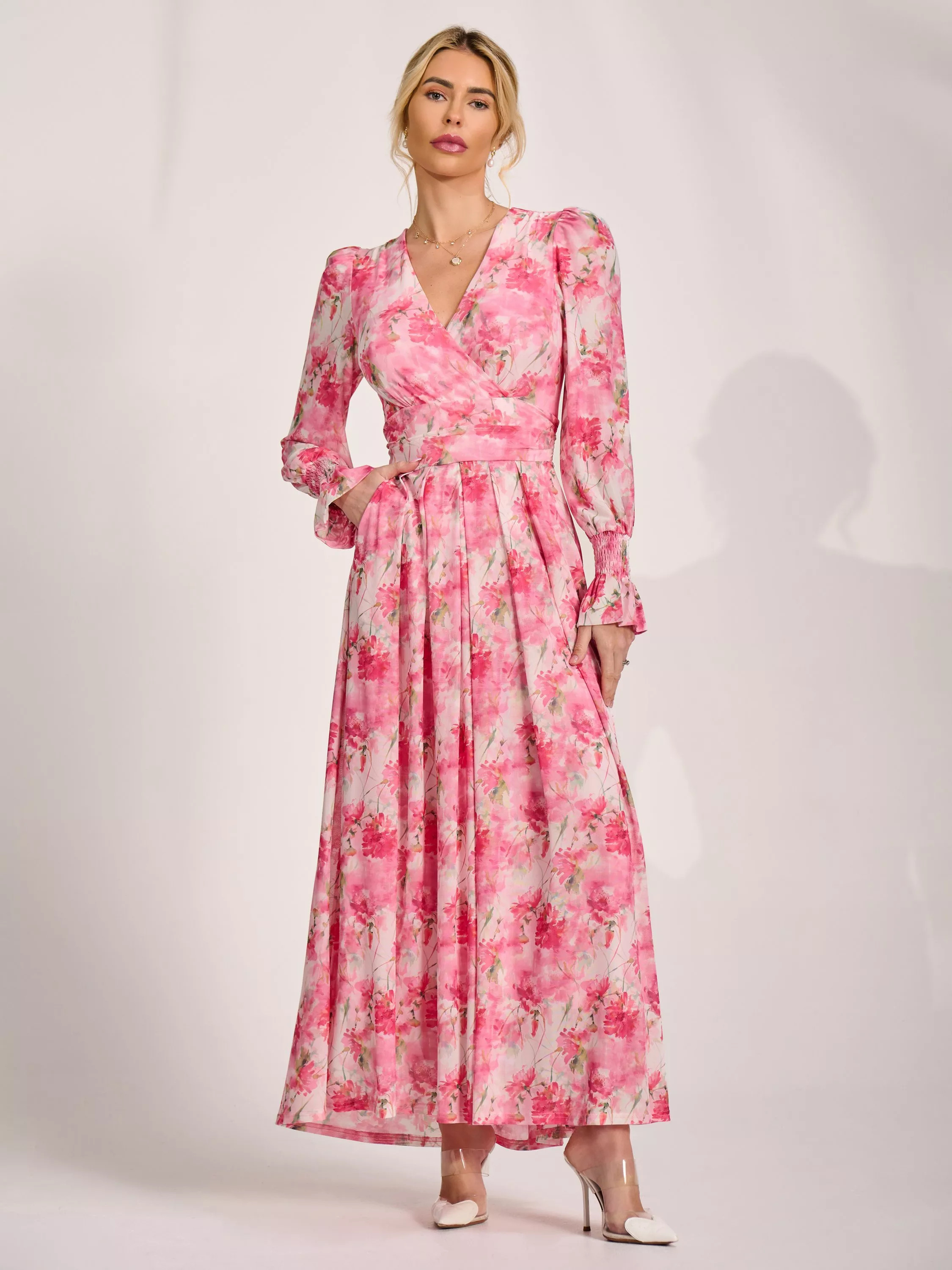 Jolie Moi Dip Hem Mesh Maxi Dress | John Lewis (UK)