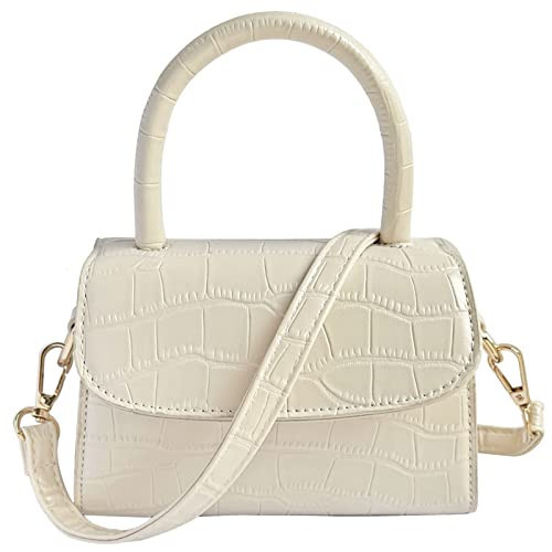 AMHDV Cute Mini Purse Top Handle Clutch Bag Tiny Crossbody Handbag with Crocodile Pattern (A-Off white) | Amazon (US)