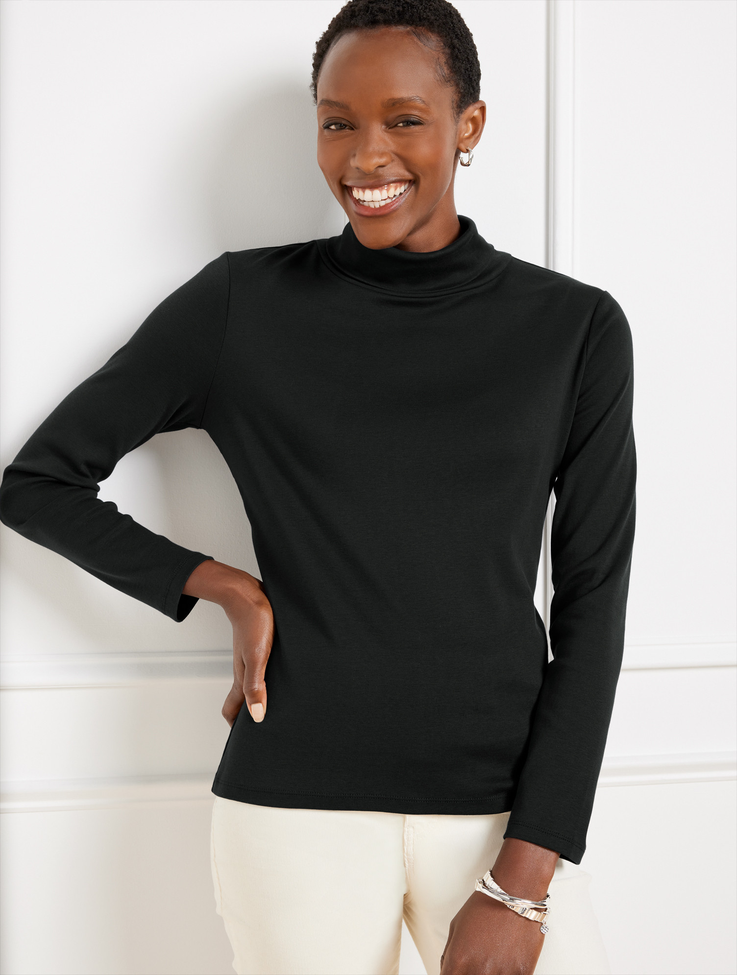 Plus Size - Cotton Turtleneck Top - Black - X Talbots | Talbots