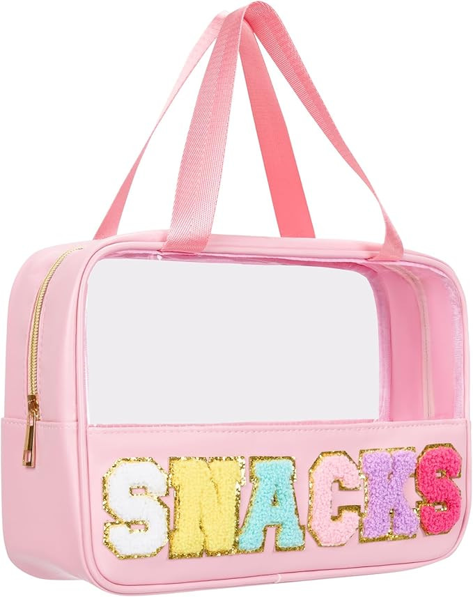 Snack Bag Clear Chenille Varsity Letter Zipper Pouch for Travel Preppy Cosmetic Bag Clear Cosmeti... | Amazon (US)