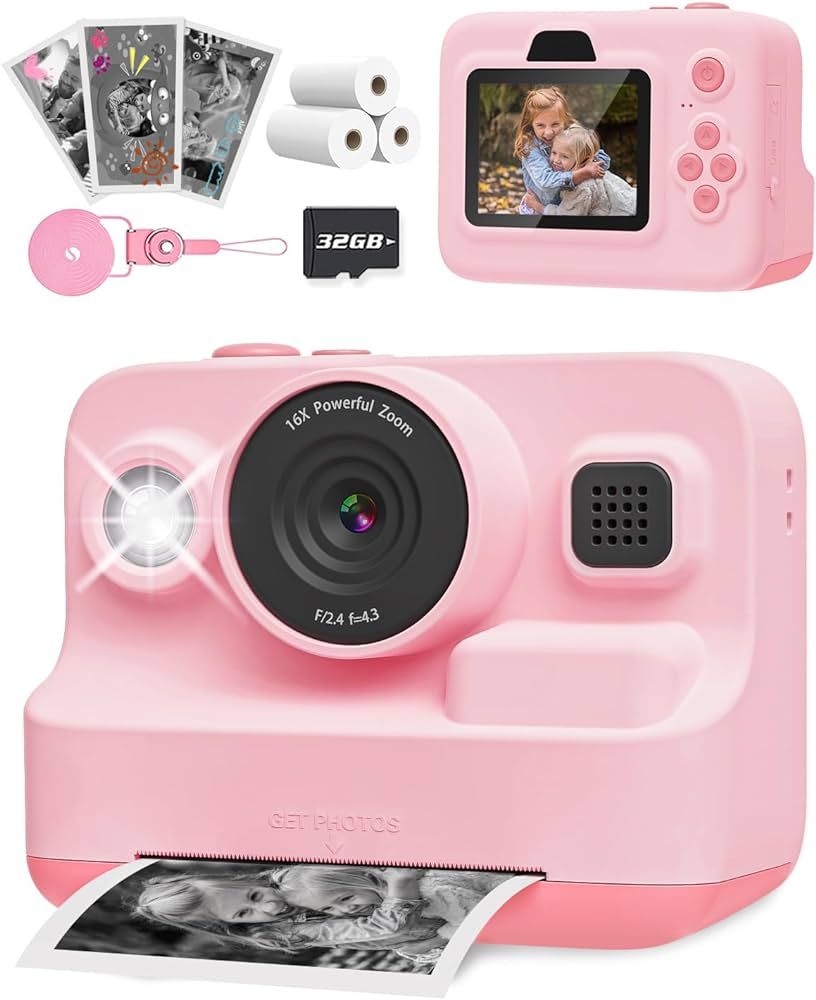 Anchioo Instant Print Camera for Kids, 2.4 Inch Screen Kids Camera for Girls with 3 Print Paper, ... | Amazon (US)