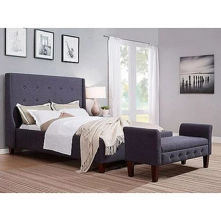 Upholstered Wingback Tweed Queen Bed, Grey | Walmart (US)