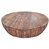 The Urban Port Handcarved Drum Shape Round Top Mango Wood Distressed Wooden Coffee Table, Brown | Amazon (US)