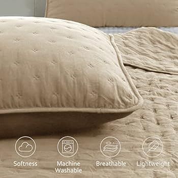 Beige Quilt Sets Queen Size with Pillow Shams, Queen Quilt Bedding Set, Tan Cream Lightweight Soft B | Amazon (US)