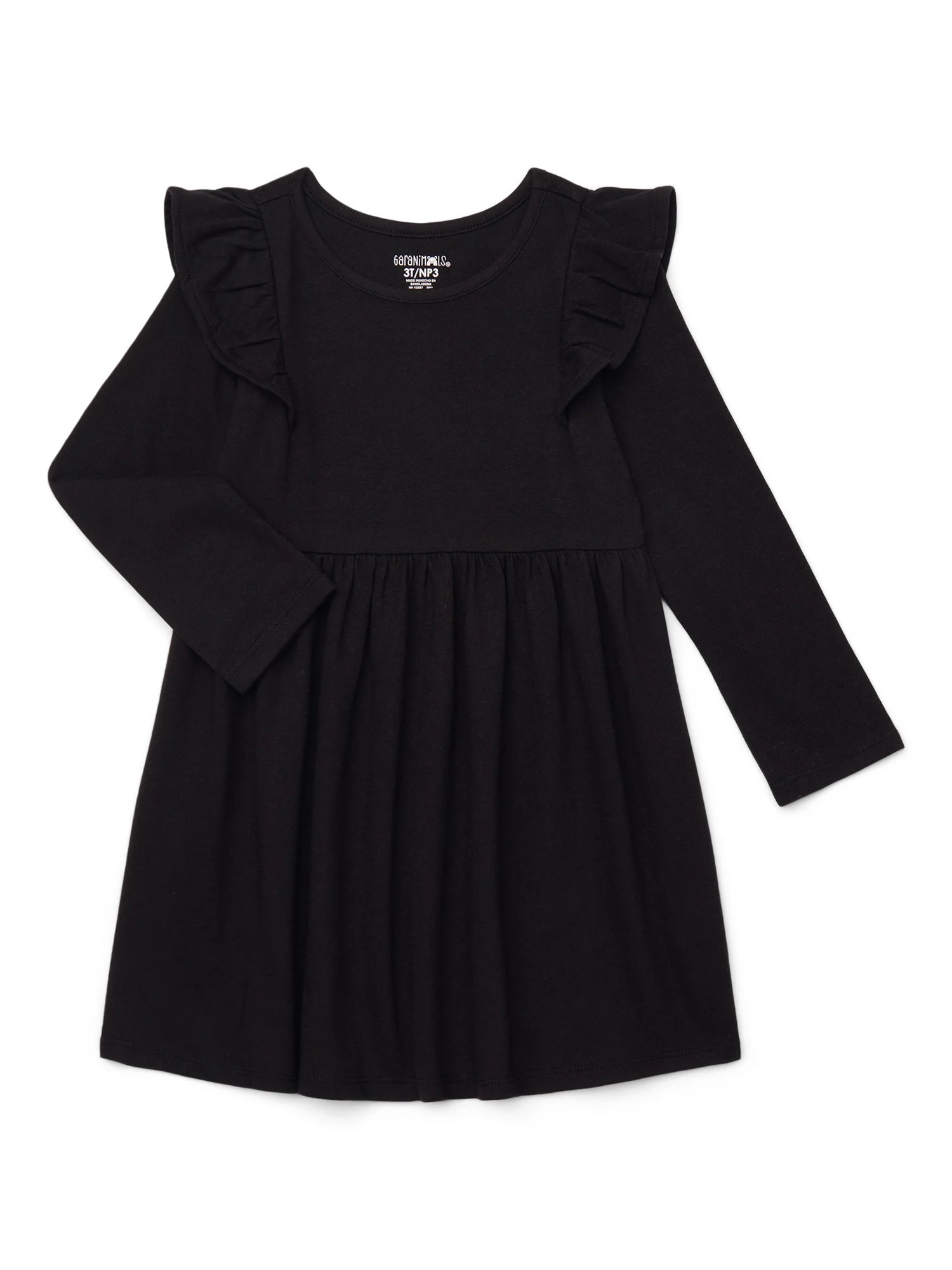 Garanimals Toddler Girl Long Sleeve Solid Dress with Ruffle Shoulders, Sizes 18M-5T | Walmart (US)