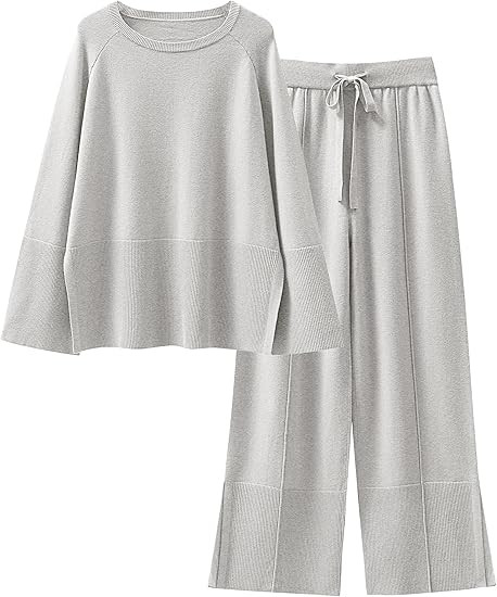 ANRABESS Womens 2 Piece Outfits Oversized Knit Sweater Set Wide Leg Pant Cozy Lounge Matching Paj... | Amazon (US)