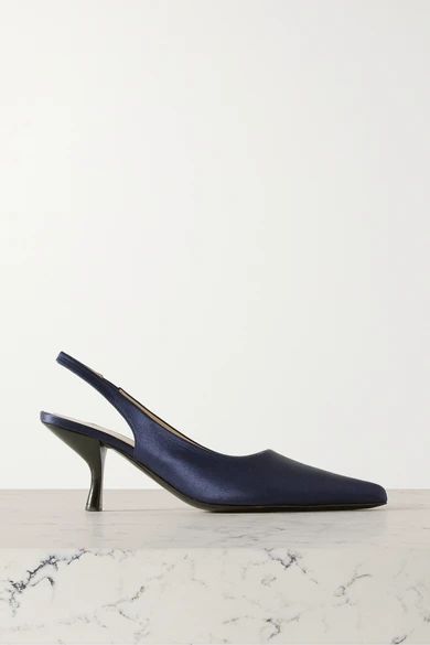 The Row - Bourgeoise Satin Slingback Pumps - Midnight blue | NET-A-PORTER (US)