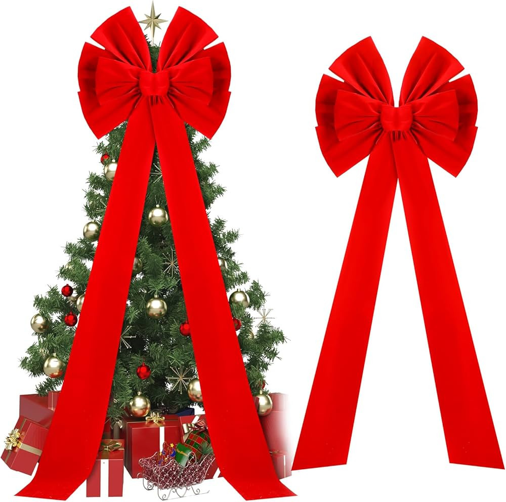 Hungdao Extra Large Christmas Tree Topper Bow 70.9 x 19.7 Inches Giant Christmas Velvet Bows with... | Amazon (US)