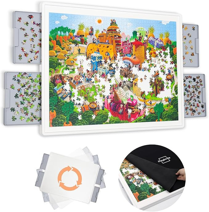 Playboda 1500 Pieces Rotating Plastic Puzzle Board with Drawers and Cover, 35"x27" Portable Spinn... | Amazon (US)