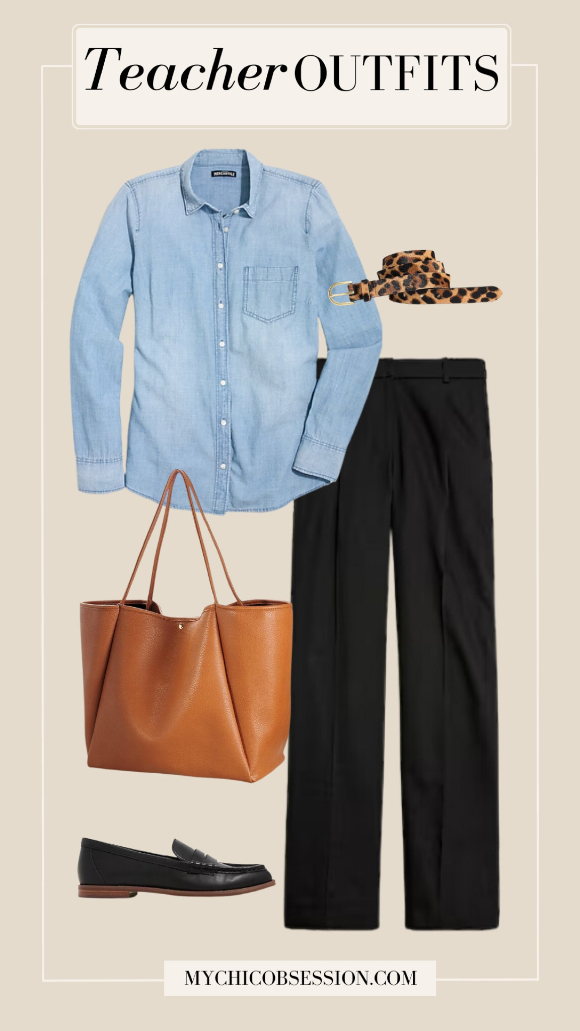 Looking for teacher outfits as you head back to school? This teacher outfit idea is fashionable and easy to wear!

Loafers, chambray shirt/denim shirt, black pants, tote bag, leopard print belt

#LTKStyleTip #LTKBacktoSchool #LTKFindsUnder100