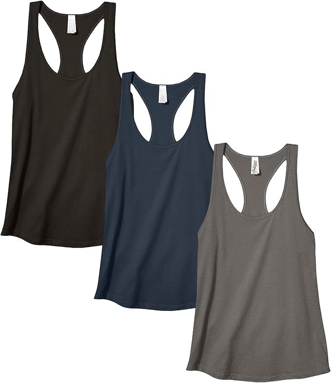 Marky G Apparel 3-Pack Women's Racerback Sleeveless Workout Cotton Casual Summer Tank Top | Amazon (US)