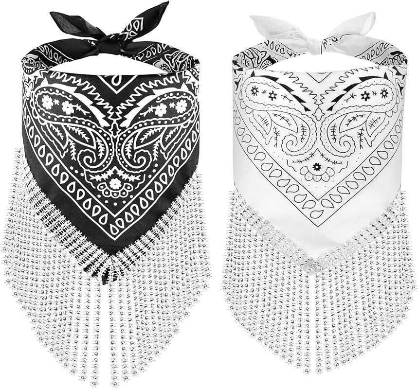 OYANIMO Disco Fringed Bandana 2 Pcs Cowgirl Bachelorette Bandanas Sparkly Rhinestone Fringe Banda... | Amazon (US)