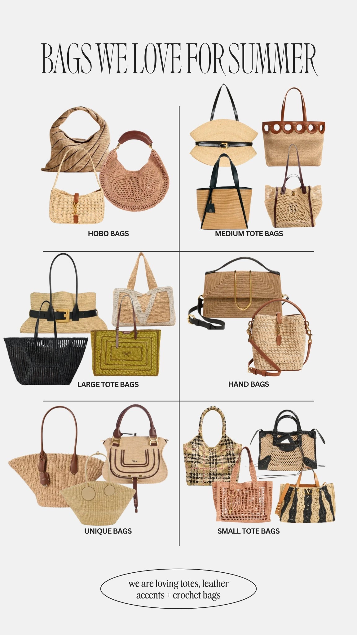 Bags We Love For Summer! 

summer bags, spring bags, summer accessories, raffia bag, woven bag, tote bag