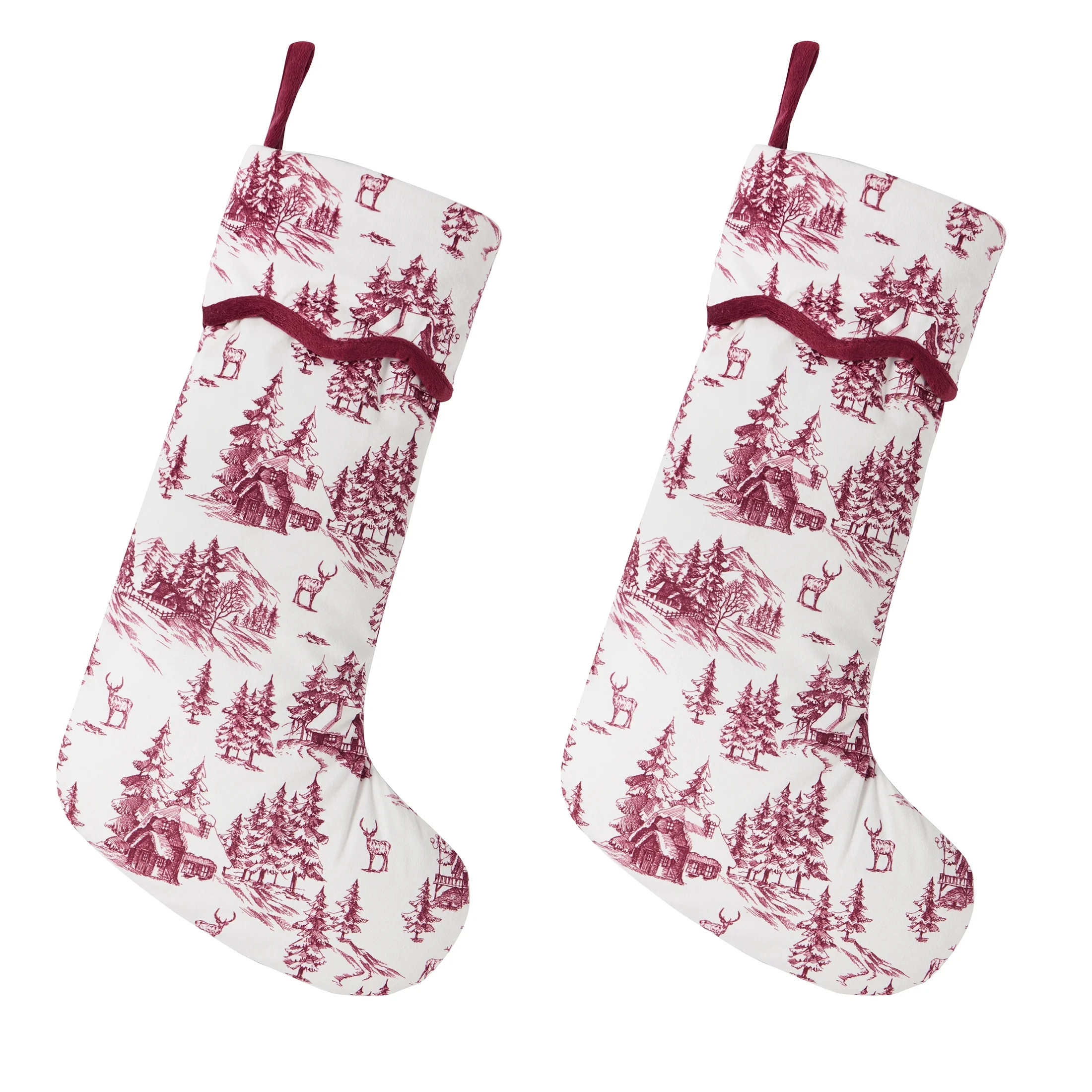 My Texas House Forrest Red/Ivory Velvet Christmas Stockings, 20" x 10" (2 Count) | Walmart (US)